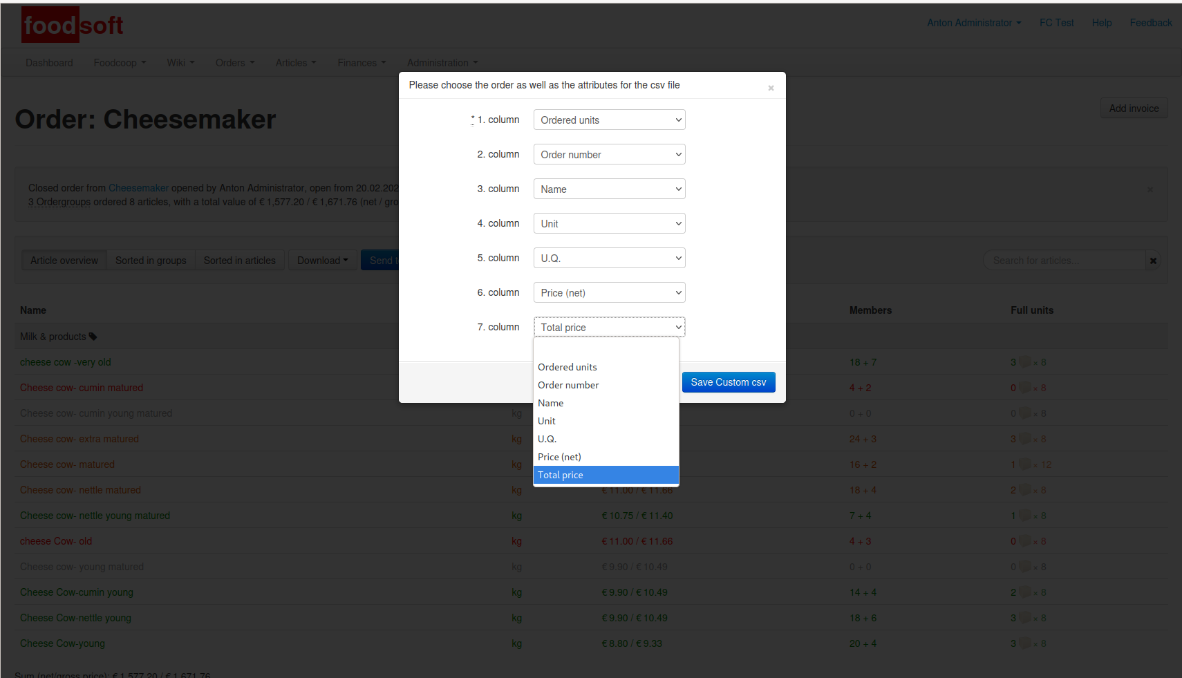 custom csv export